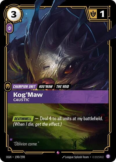 Kog'Maw - Caustic Foil OGN #190/298 (Near Mint Rare) Riftbound: League of Legends Trading Card Game: Origins