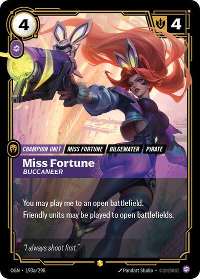 Miss Fortune Buccaneer Alternate Art Foil OGN #193a/298 (Near Mint Showcase) Riftbound: League of Legends Trading Card Game: Origins
