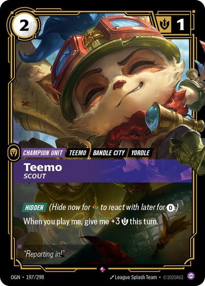 Teemo - Scout Foil OGN #197/298 (Near Mint Rare) Riftbound: League of Legends Trading Card Game: Origins
