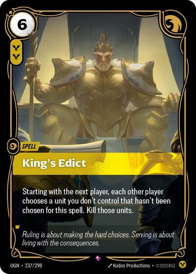 King's Edict Foil OGN #237/298 (Near Mint Rare) Riftbound: League of Legends Trading Card Game: Origins
