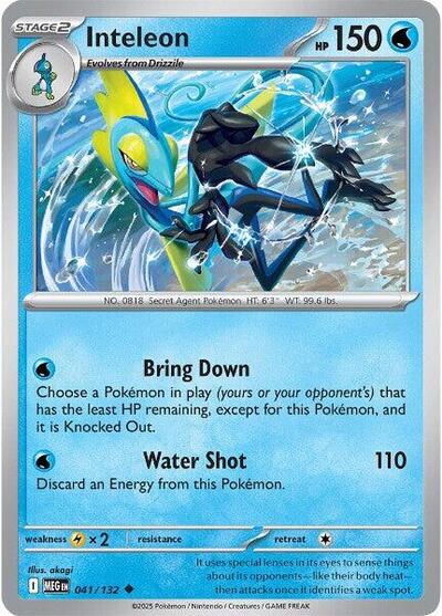 Inteleon 041 132 Reverse Holofoil MEG #041/132 (Near Mint Uncommon) Pokemon: ME01: Mega Evolution
