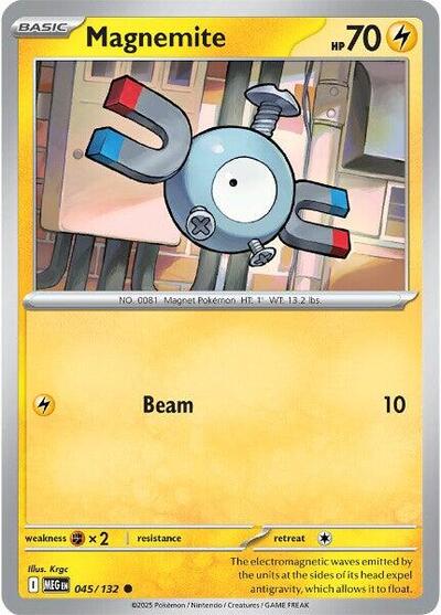 Magnemite Reverse Holofoil MEG #045/132 (Near Mint Common) Pokemon: ME01: Mega Evolution