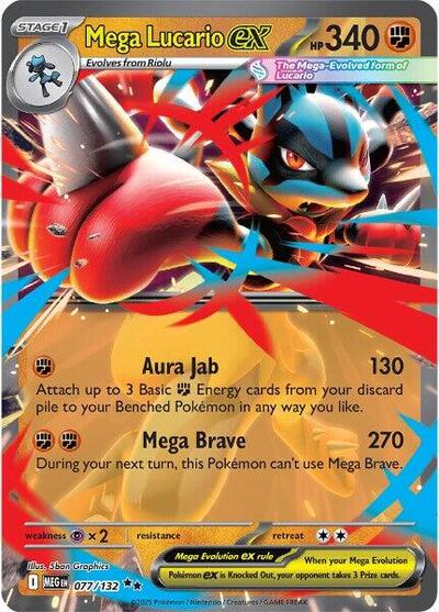 Mega Lucario ex 077 132 Holofoil MEG #077/132 (Near Mint Double Rare) Pokemon: ME01: Mega Evolution