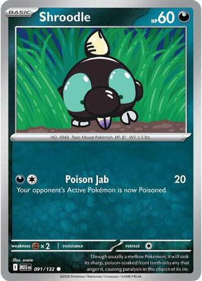 Shroodle 091 132 MEG #091/132 (Near Mint Common) Pokemon: ME01: Mega Evolution