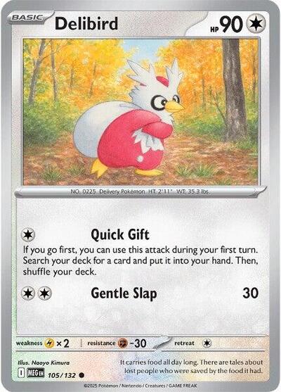 Delibird 105 132 MEG #105/132 (Near Mint Common) Pokemon: ME01: Mega Evolution