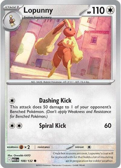 Lopunny MEG #108/132 (Near Mint Common) Pokemon: ME01: Mega Evolution