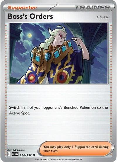 Bosss Orders Ghetsis MEG #114/132 (Near Mint Uncommon) Pokemon: ME01: Mega Evolution