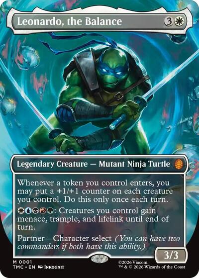 Leonardo, the Balance (0001) (Borderless) Foil TMC #1 (Near Mint Mythic Rare) Magic: The Gathering: Commander: Teenage Mutant Ninja Turtles