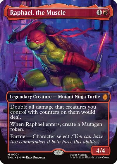 Raphael, the Muscle (0004) (Borderless) Foil TMC #4 (Near Mint Mythic Rare) Magic: The Gathering: Commander: Teenage Mutant Ninja Turtles