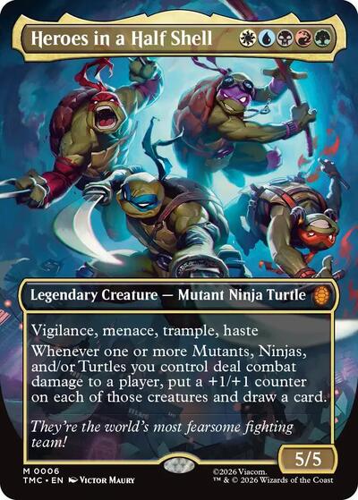 Heroes in a Half Shell (0006) (Borderless) Foil TMC #6 (Near Mint Mythic Rare) Magic: The Gathering: Commander: Teenage Mutant Ninja Turtles
