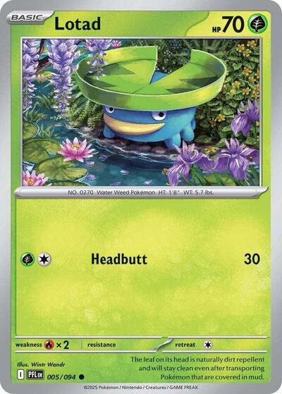 Lotad Reverse Holofoil PFL #005/094 (Near Mint Common) Pokemon: ME02: Phantasmal Flames