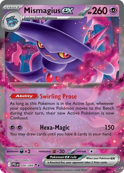 Mismagius ex 036 094 Holofoil PFL #036/094 (Near Mint Double Rare) Pokemon: ME02: Phantasmal Flames