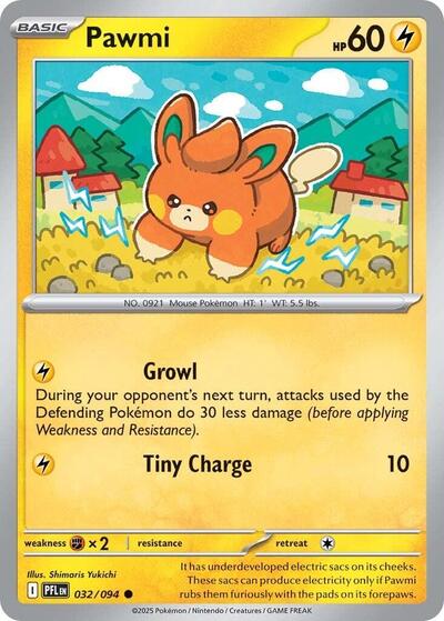 Pawmi Reverse Holofoil PFL #032/094 (Near Mint Common) Pokemon: ME02: Phantasmal Flames
