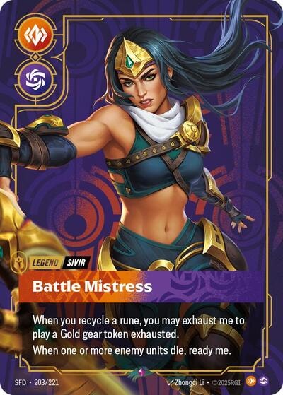 Sivir - Battle Mistress Foil SFD #203/221 (Near Mint Rare) Riftbound: League of Legends Trading Card Game: Spiritforged