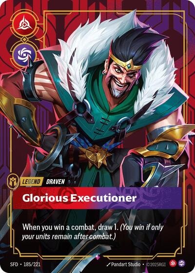 Draven - Glorious Executioner Foil SFD #185/221 (Near Mint Rare) Riftbound: League of Legends Trading Card Game: Spiritforged