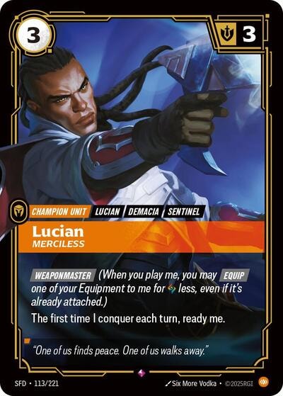 Lucian - Merciless Foil SFD #113/221 (Near Mint Rare) Riftbound: League of Legends Trading Card Game: Spiritforged