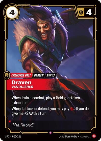 Draven - Vanquisher Foil SFD #020/221 (Near Mint Rare) Riftbound: League of Legends Trading Card Game: Spiritforged