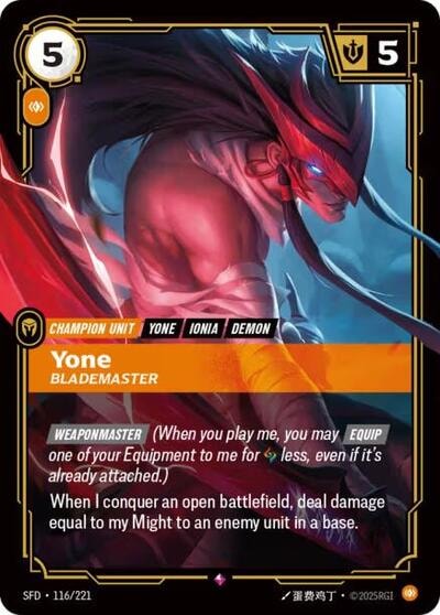 Yone - Blademaster Foil SFD #116/221 (Near Mint Rare) Riftbound: League of Legends Trading Card Game: Spiritforged