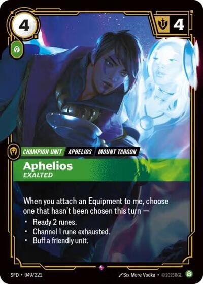 Aphelios - Exalted Foil SFD #049/221 (Near Mint Rare) Riftbound: League of Legends Trading Card Game: Spiritforged