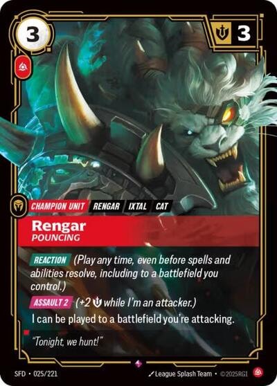Rengar - Pouncing Foil SFD #025/221 (Near Mint Rare) Riftbound: League of Legends Trading Card Game: Spiritforged