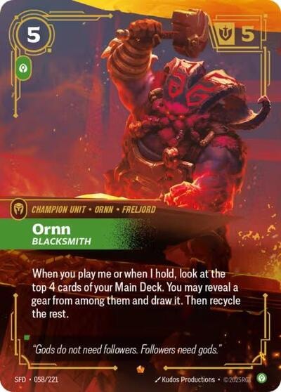 Ornn - Blacksmith Foil SFD #058/221 (Near Mint Epic) Riftbound: League of Legends Trading Card Game: Spiritforged