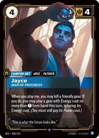 Jayce - Man of Progress Foil SFD #084/221 (Near Mint Rare) Riftbound: League of Legends Trading Card Game: Spiritforged