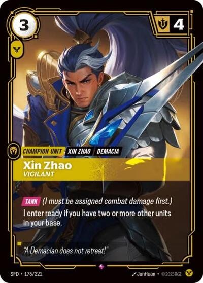 Xin Zhao - Vigilant Foil SFD #176/221 (Near Mint Rare) Riftbound: League of Legends Trading Card Game: Spiritforged