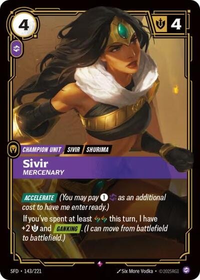 Sivir - Mercenary Foil SFD #143/221 (Near Mint Rare) Riftbound: League of Legends Trading Card Game: Spiritforged