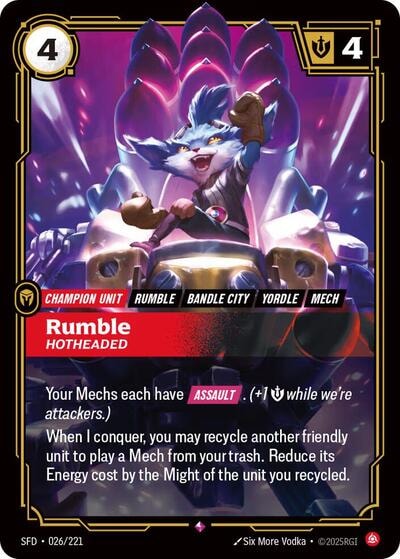 Rumble - Hotheaded Foil SFD #026/221 (Near Mint Rare) Riftbound: League of Legends Trading Card Game: Spiritforged