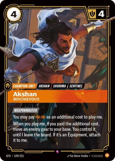 Akshan - Mischievous Foil SFD #109/221 (Near Mint Rare) Riftbound: League of Legends Trading Card Game: Spiritforged