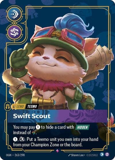 Teemo - Swift Scout (Metal) (Best Of) Foil OPP #263/298 (Near Mint Promo) Riftbound: League of Legends Trading Card Game: Riftbound Organized Play Promotional Cards