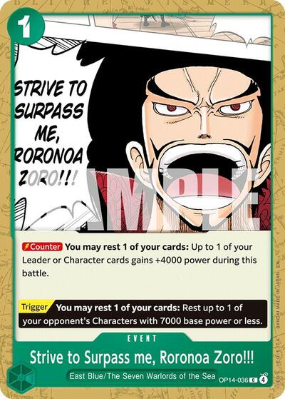 Strive to Surpass me Roronoa Zoro OP14 #OP14-036 (Near Mint Common) One Piece Card Game: The Azure Sea's Seven