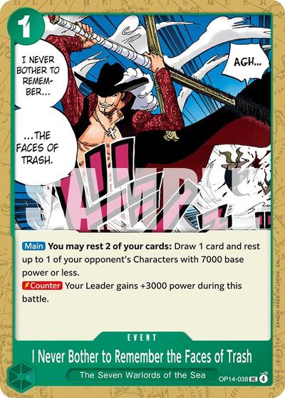 I Never Bother to Remember the Faces of Trash OP14 #OP14-038 (Near Mint Uncommon) One Piece Card Game: The Azure Sea's Seven