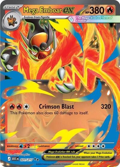 Mega Emboar ex - 031/217 Holofoil ASC #031/217 (Near Mint Double Rare) Pokemon: ME: Ascended Heroes