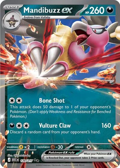Mandibuzz ex Holofoil ASC #139/217 (Near Mint Double Rare) Pokemon: ME: Ascended Heroes