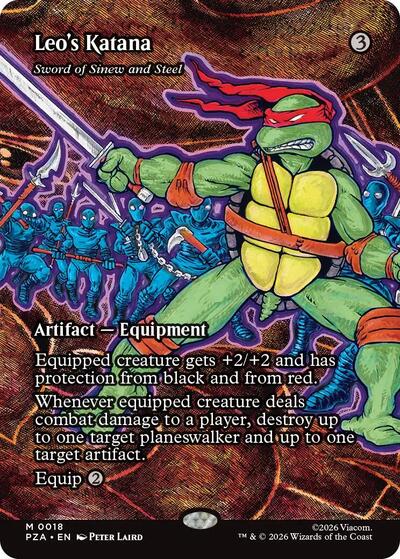 Leos Katana Sword of Sinew and Steel Borderless PZA #18 (Near Mint Mythic Rare) Magic: The Gathering: Teenage Mutant Ninja Turtles Source Material