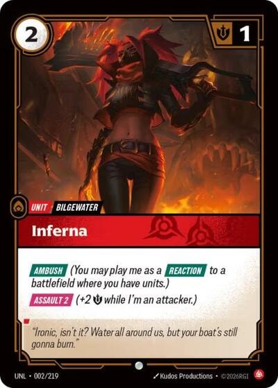 Inferna Foil UNL #002/219 (Near Mint Common) Riftbound: League of Legends Trading Card Game: Unleashed