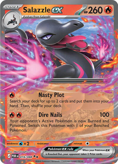 Salazzle ex - 016/088 Holofoil POR #016/088 (Near Mint Double Rare) Pokemon: ME03: Perfect Order