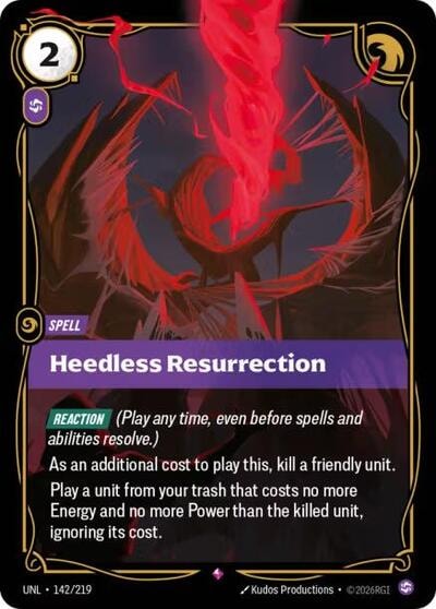 Heedless Resurrection Foil UNL #142/219 (Near Mint Rare) Riftbound: League of Legends Trading Card Game: Unleashed
