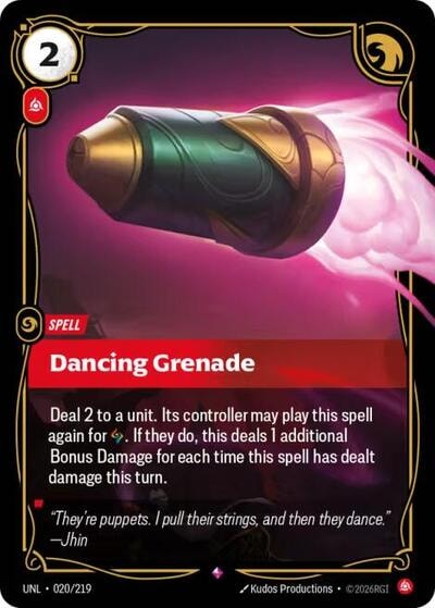 Dancing Grenade Foil UNL #020/219 (Near Mint Rare) Riftbound: League of Legends Trading Card Game: Unleashed