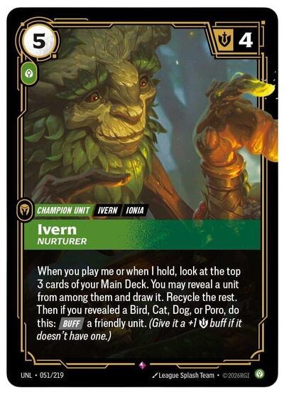 Ivern - Nurturer Foil UNL #051/219 (Near Mint Rare) Riftbound: League of Legends Trading Card Game: Unleashed