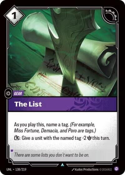 The List Foil UNL #138/219 (Near Mint Uncommon) Riftbound: League of Legends Trading Card Game: Unleashed
