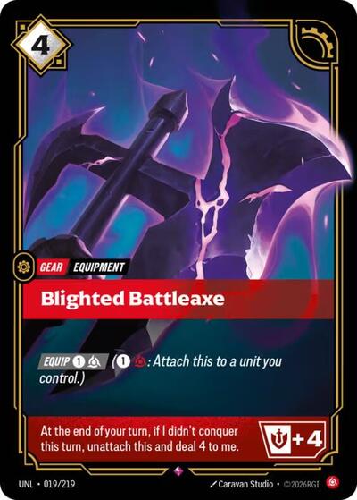 Blighted Battleaxe Foil UNL #019/219 (Near Mint Rare) Riftbound: League of Legends Trading Card Game: Unleashed
