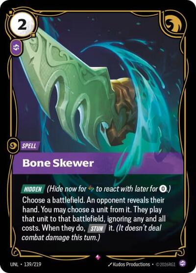 Bone Skewer Foil UNL #139/219 (Near Mint Rare) Riftbound: League of Legends Trading Card Game: Unleashed