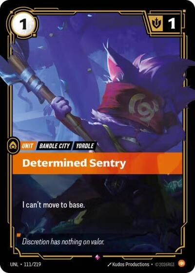 Determined Sentry Foil UNL #111/219 (Near Mint Rare) Riftbound: League of Legends Trading Card Game: Unleashed
