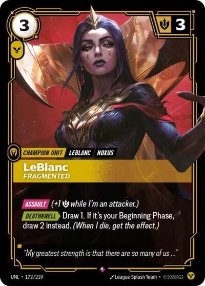 LeBlanc - Fragmented Foil UNL #172/219 (Near Mint Rare) Riftbound: League of Legends Trading Card Game: Unleashed