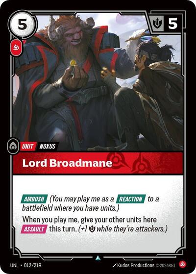 Lord Broadmane Foil UNL #012/219 (Near Mint Uncommon) Riftbound: League of Legends Trading Card Game: Unleashed
