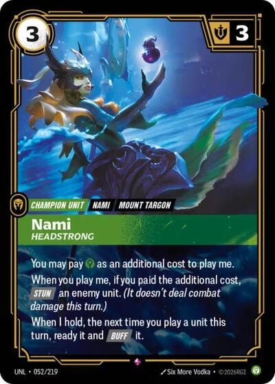 Nami - Headstrong Foil UNL #052/219 (Near Mint Rare) Riftbound: League of Legends Trading Card Game: Unleashed