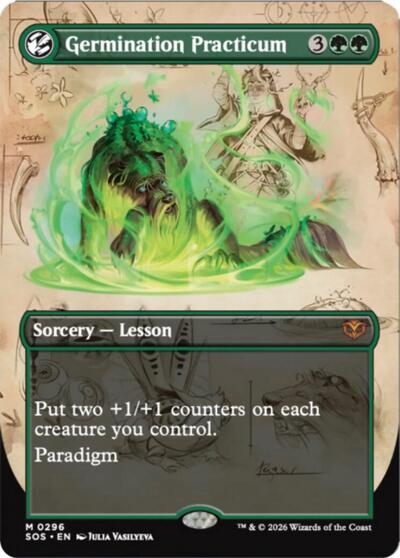 Germination Practicum Borderless Foil SOS #296 (Near Mint Mythic Rare) Magic: The Gathering: Secrets of Strixhaven