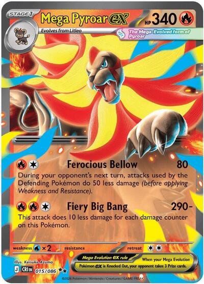 Mega Pyroar ex 015 086 Holofoil CRI #015/086 (Near Mint Double Rare) Pokemon: ME04: Chaos Rising